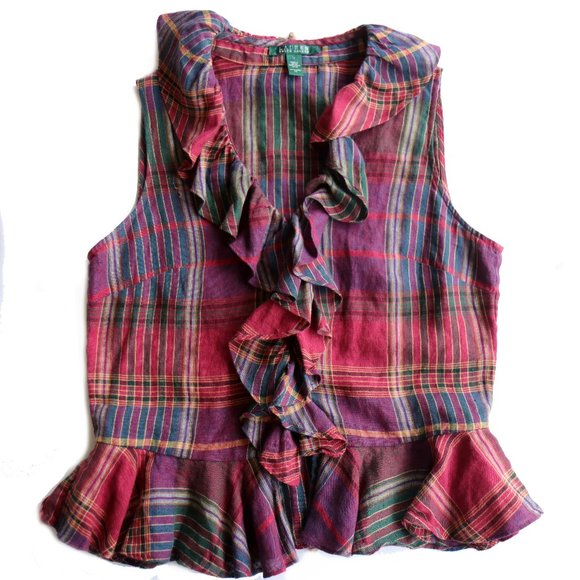 Lauren Ralph Lauren Tops - Lauren Ralph Lauren Plaid Ruffle Front Blouse